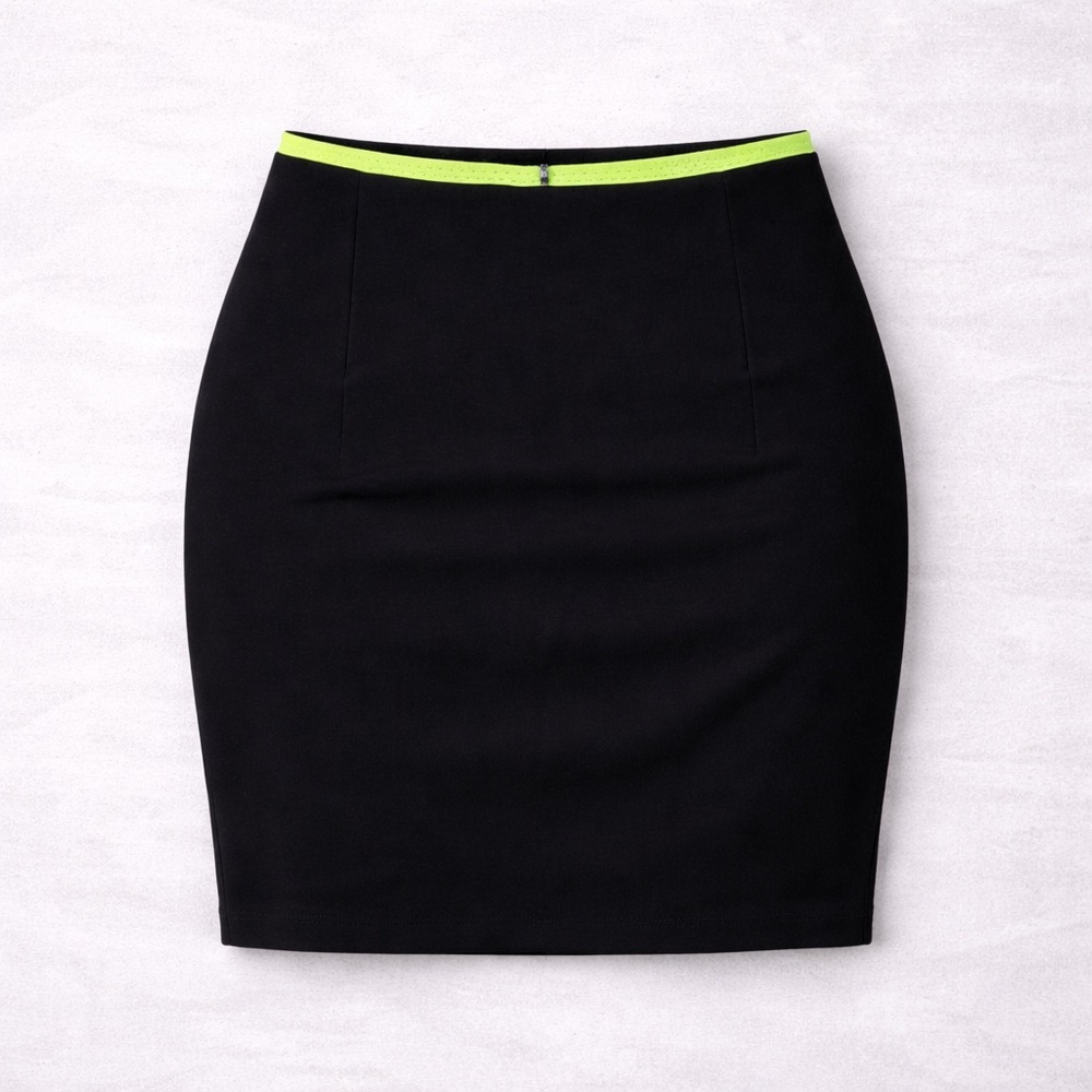 H&M Black Pencil Skirt with Neon Green Trim